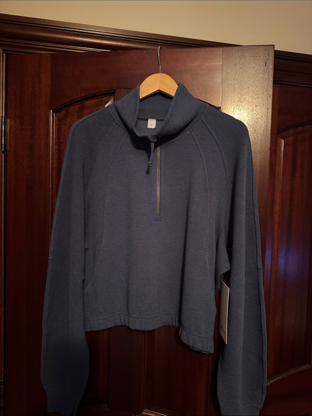 Lululemon Athletica Scuba Cropped Half-Zip FUNNEL Waffle HBWL Heathered Blue